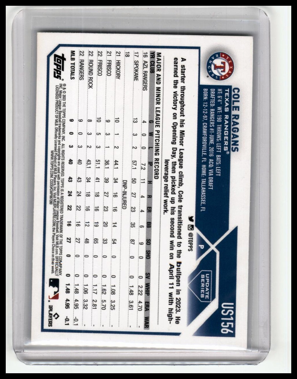 2023 Topps Update Cole Ragans Royal Blue