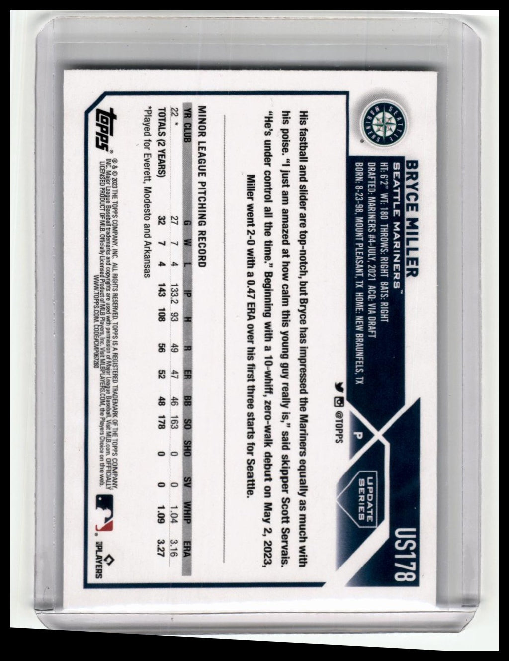 2023 Topps Update #US178 Bryce Miller
