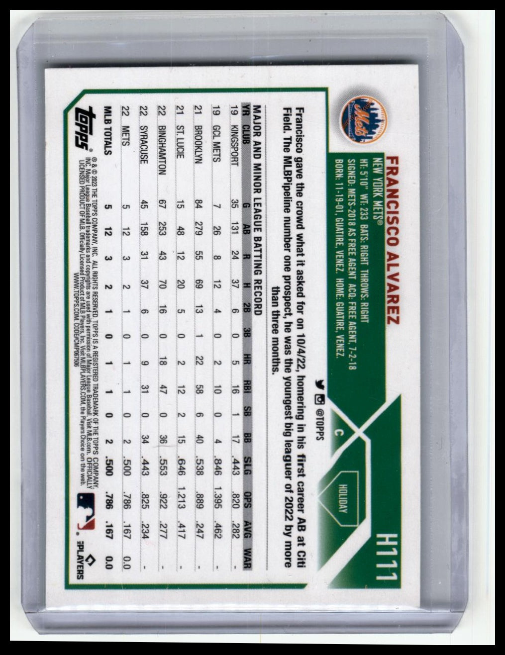 2023 Topps Holiday #H111b Francisco Alvarez