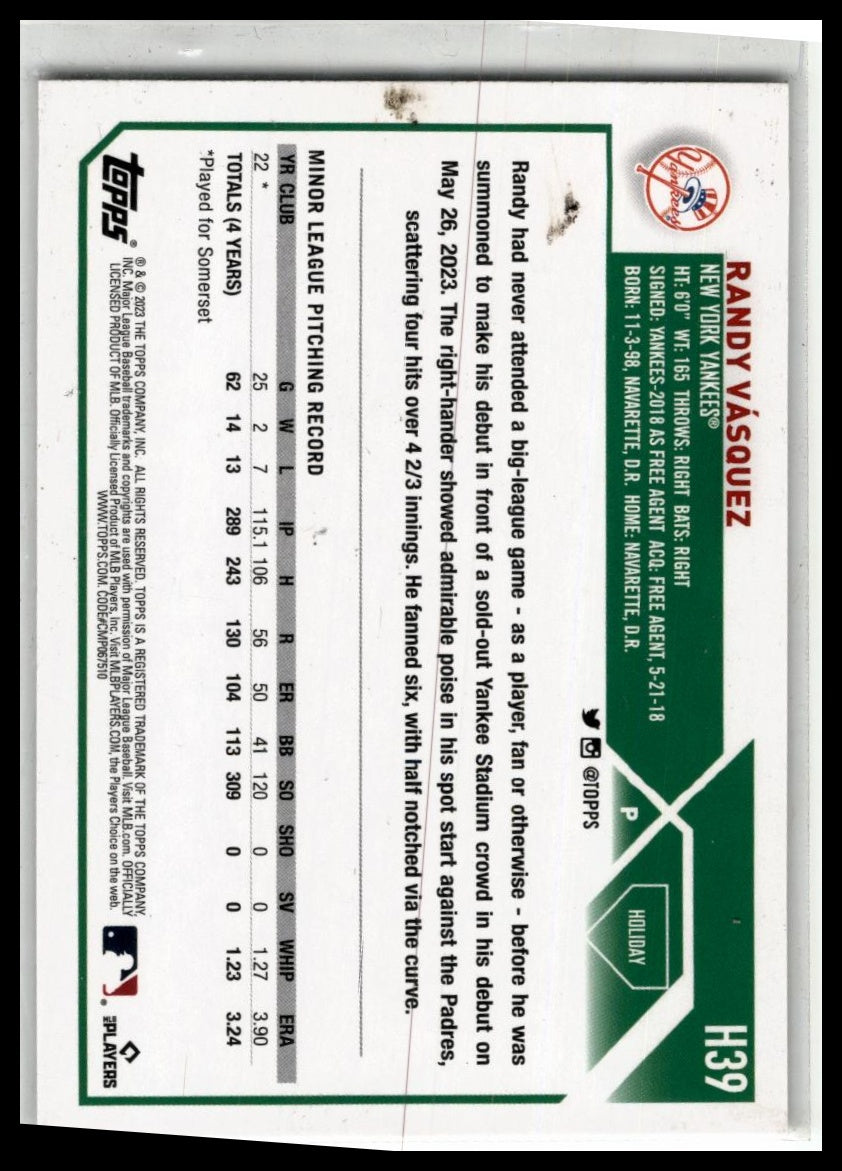 2023 Topps Holiday #H39 Randy Vásquez