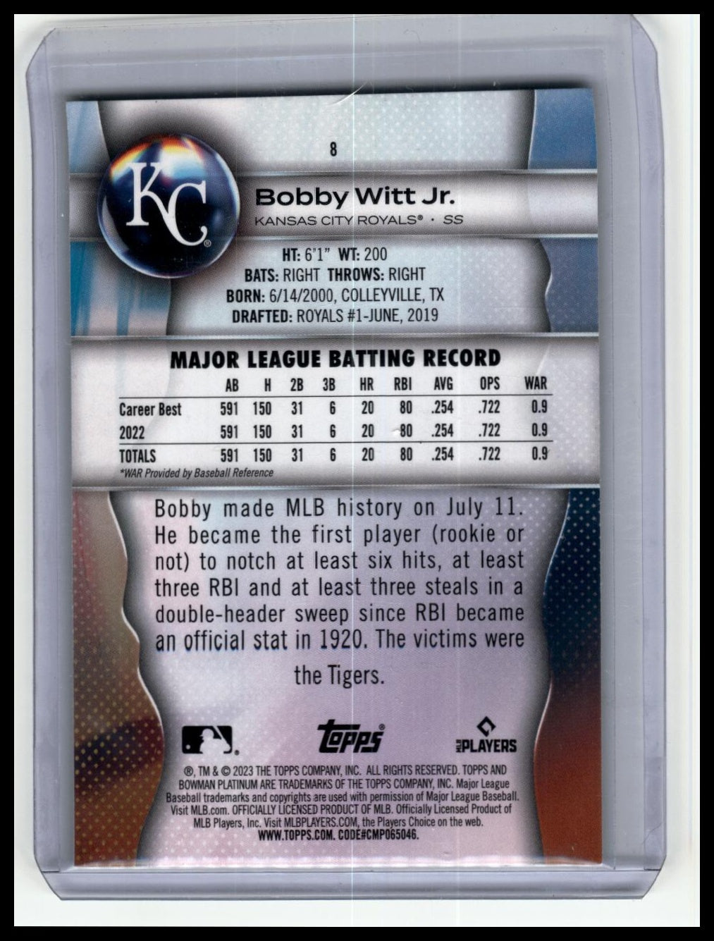 2023 Bowman Platinum #8 Bobby Witt Jr.