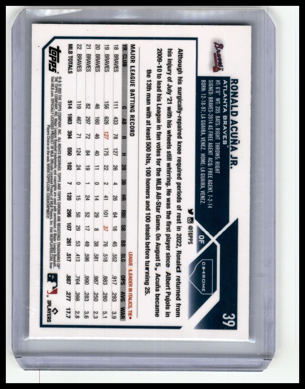 2023 Topps Chrome #39 Ronald Acuña Jr.