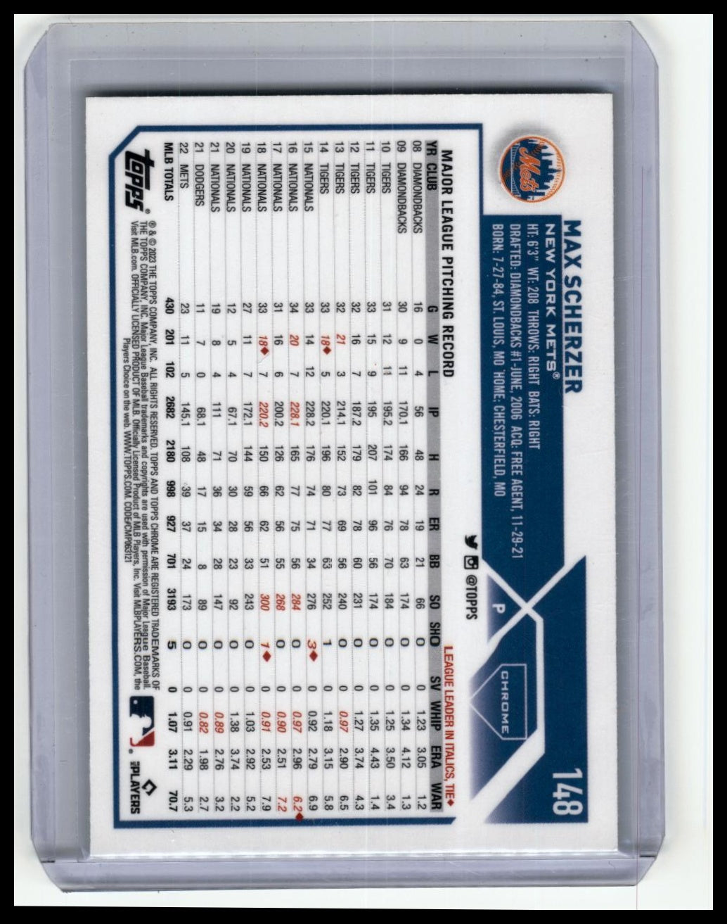 2023 Topps Chrome #148 Max Scherzer