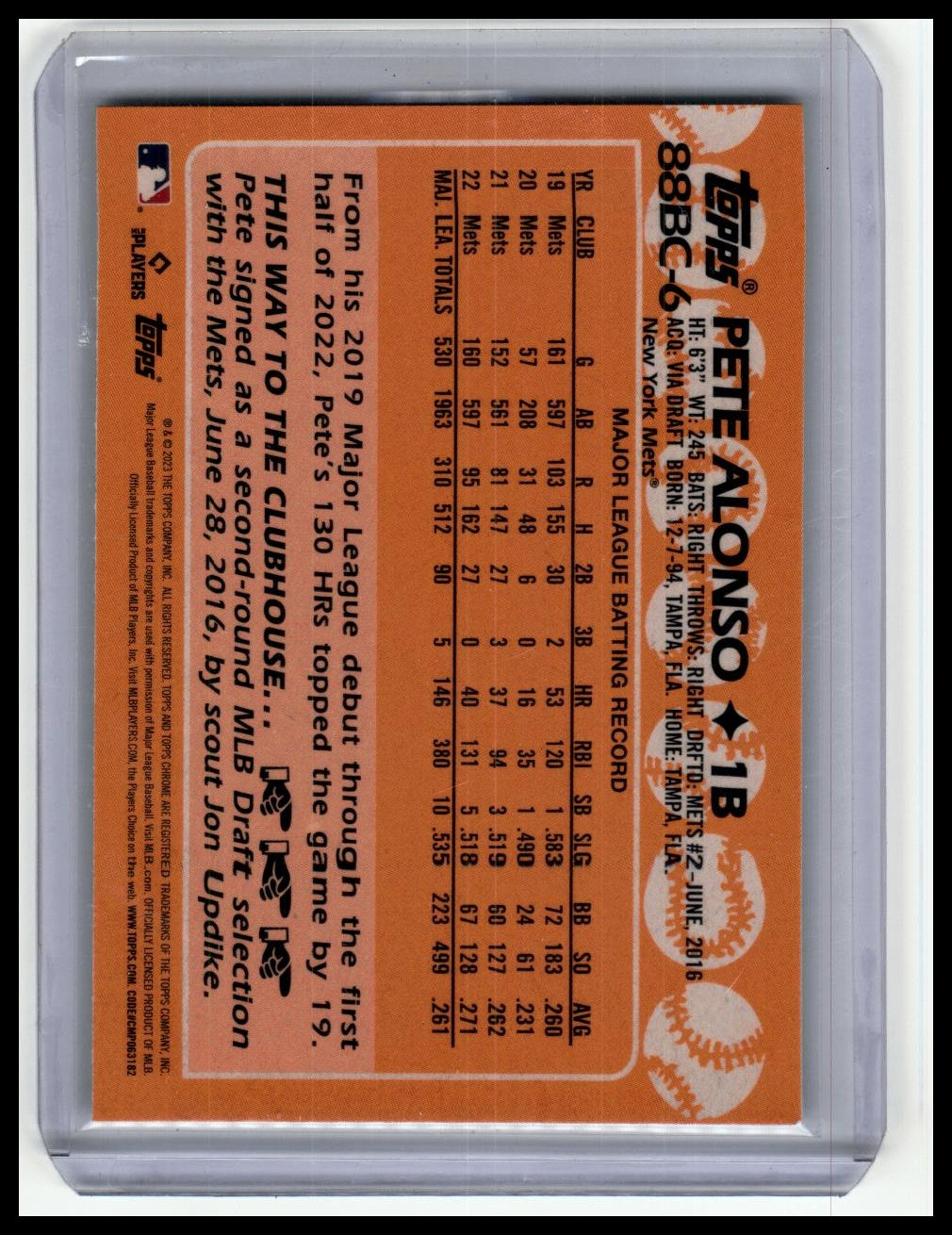2023 Topps Chrome #88BC-6 Pete Alonso 1988 Topps Baseball