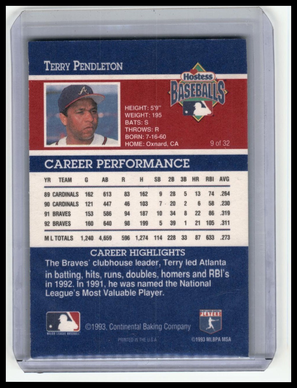 1993 Hostess #9 Terry Pendleton
