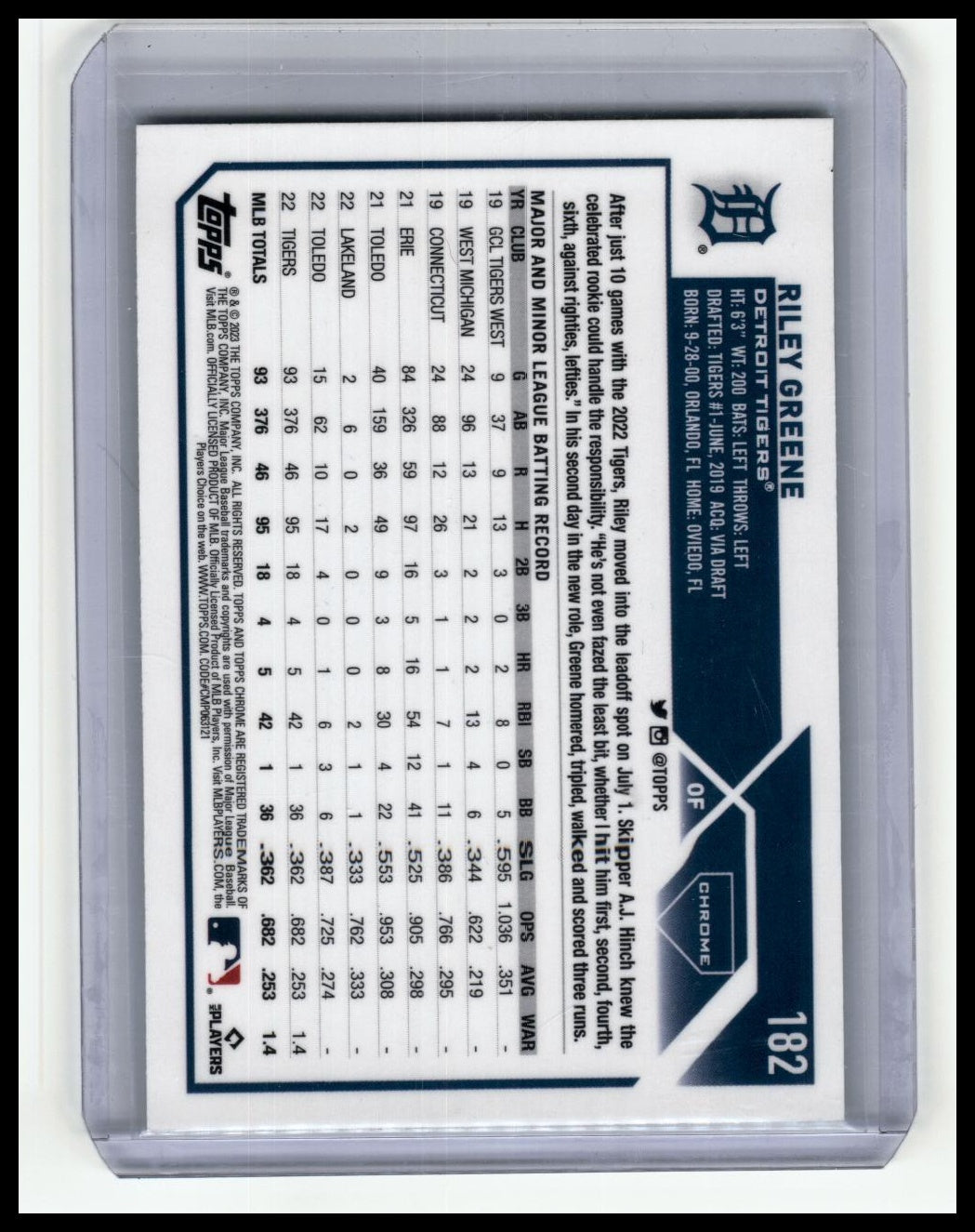 2023 Topps Chrome #182 Riley Greene