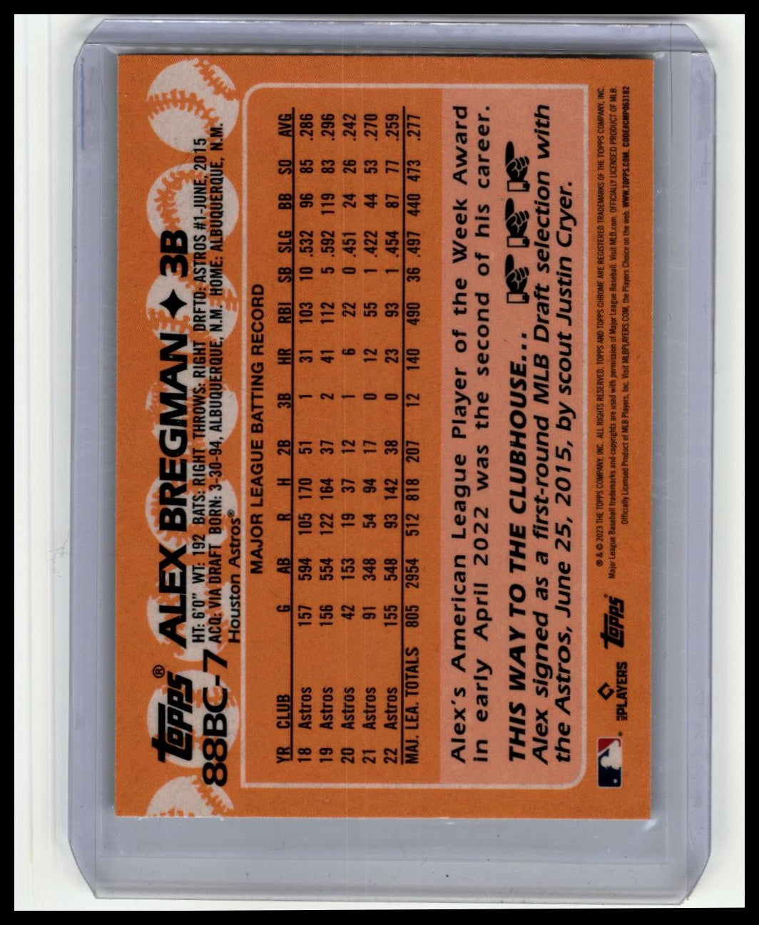 2023 Topps Chrome #88BC-7 Alex Bregman 1988 Topps Baseball