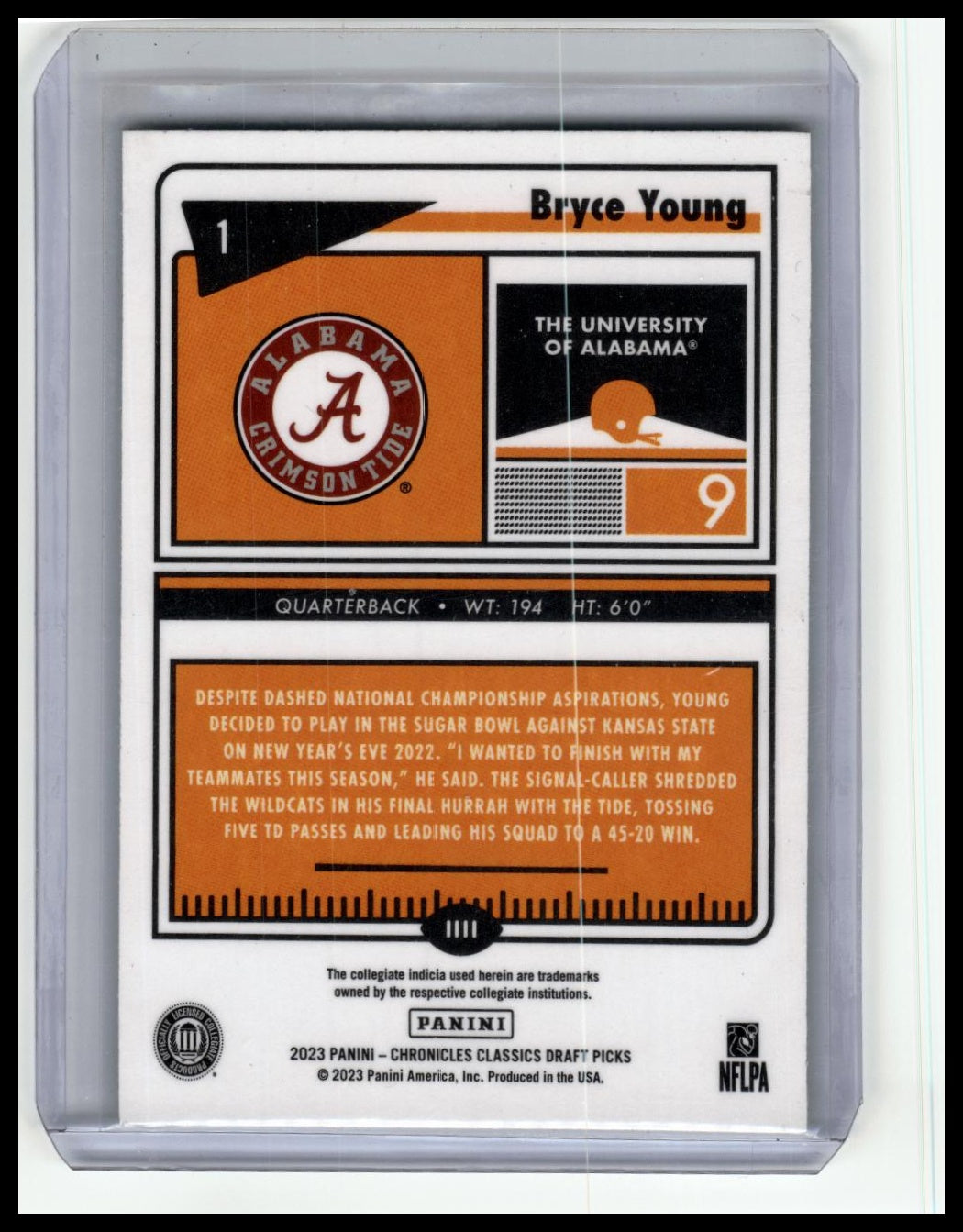 2023 Panini Chronicles Draft Picks #1 Bryce Young Classics Premium Edition