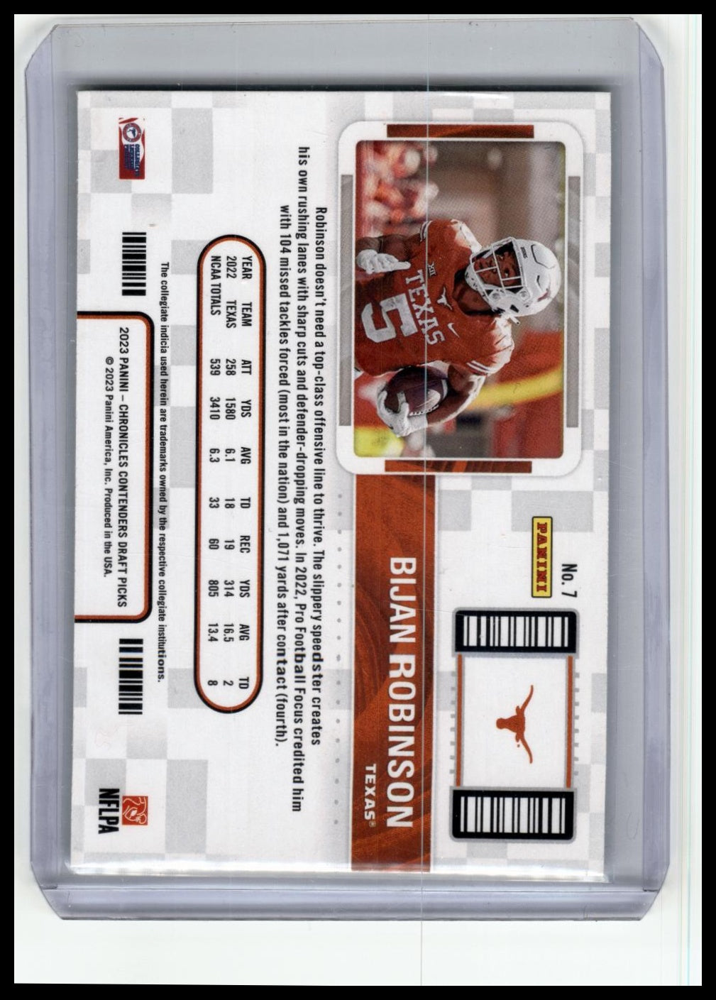 2023 Panini Chronicles Draft Picks #7 Bijan Robinson Contenders College Ticket
