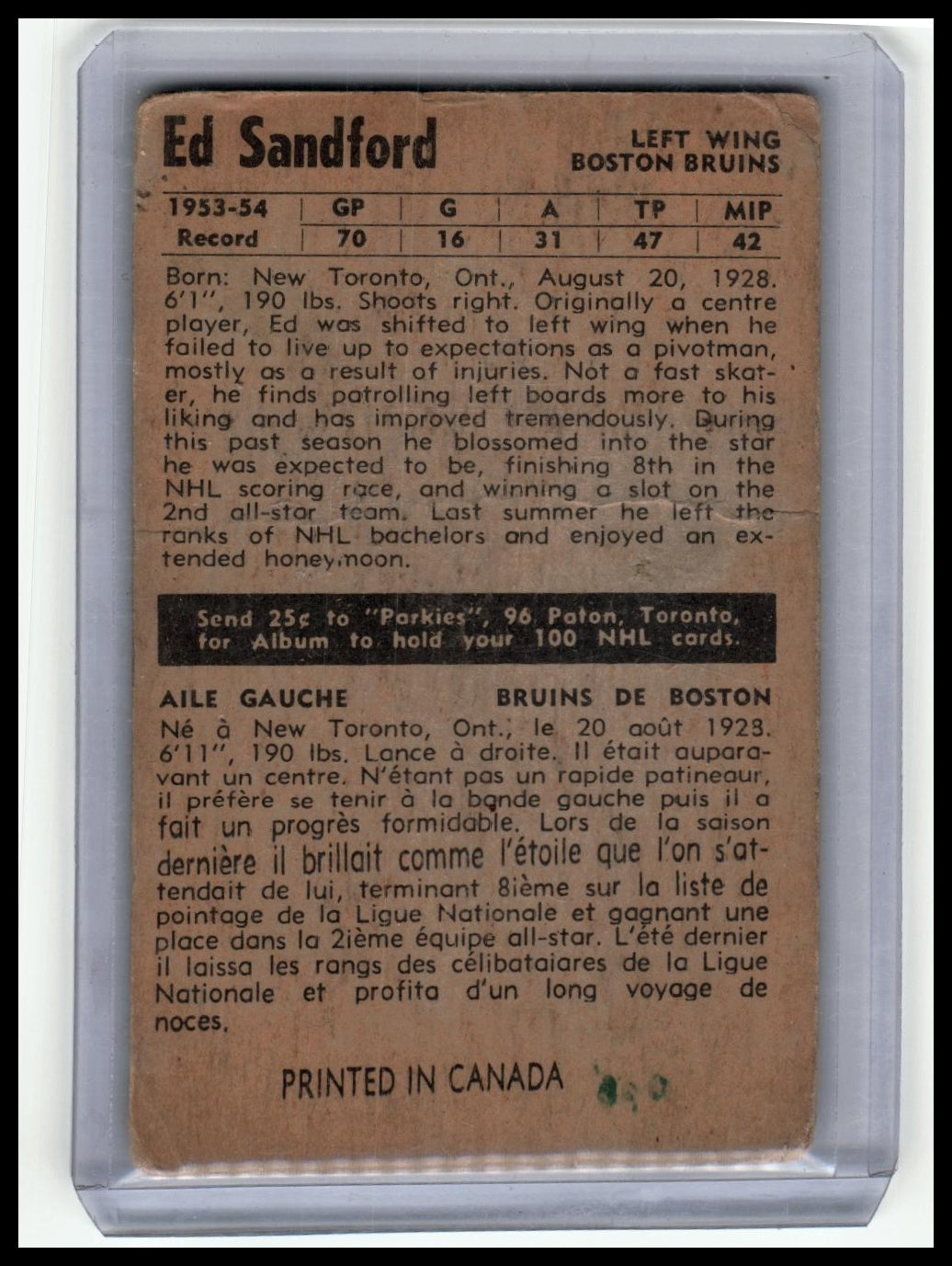 1954-55 Parkhurst #64 Ed Sandford