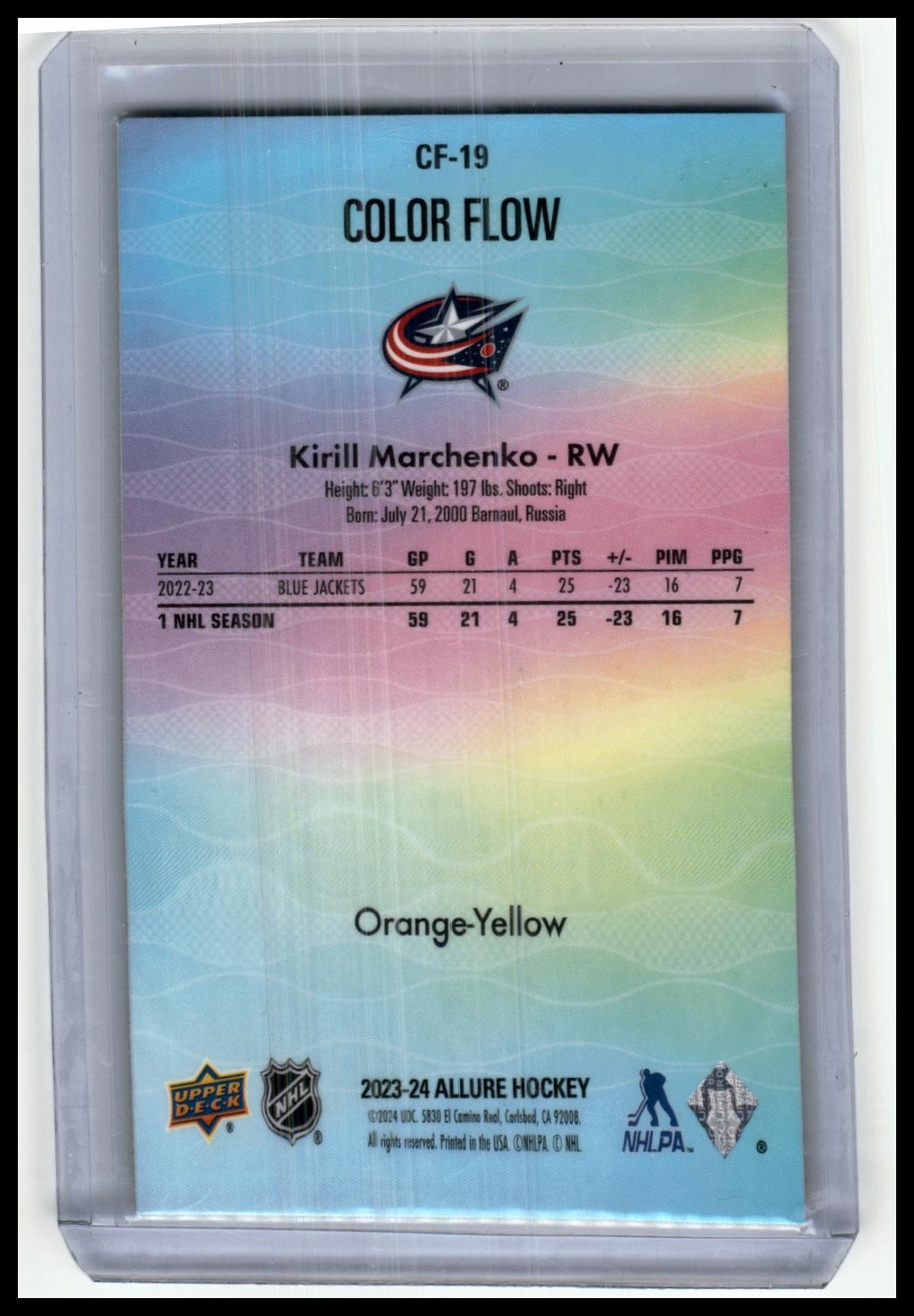 2023-24 Upper Deck Allure #CF-19 Kirill Marchenko Color Flow - Red-Orange
