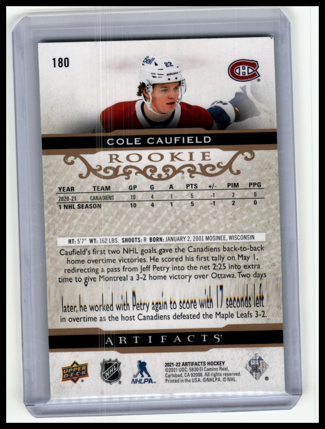 2021-22 Upper Deck Artifacts #180 Cole Caufield Neon Green