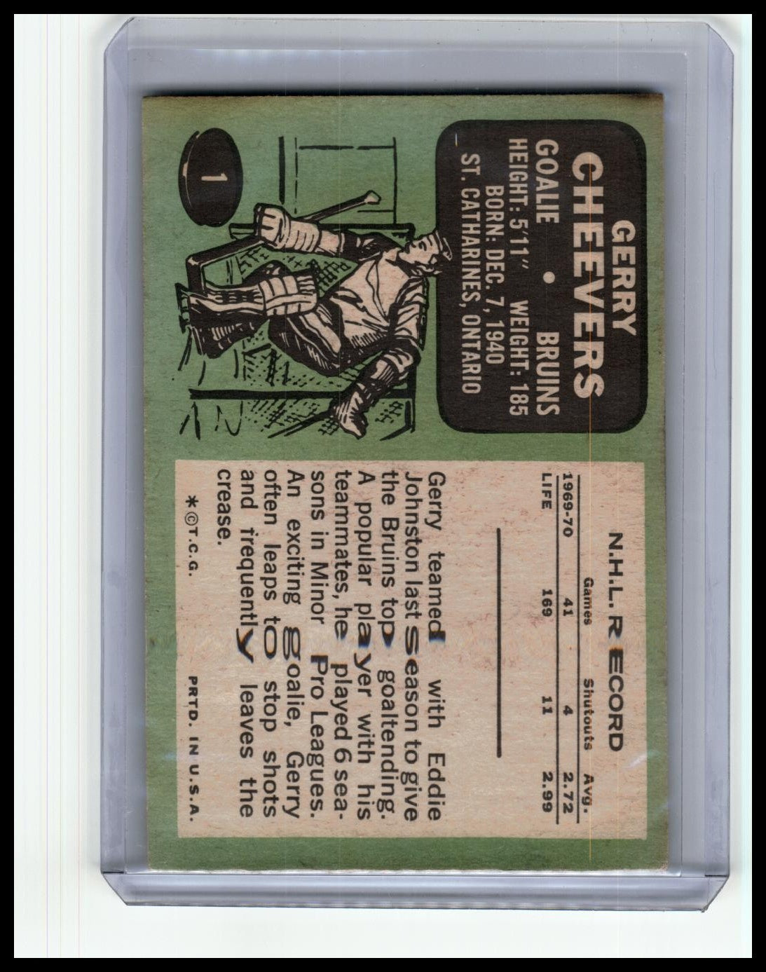 1970-71 Topps #1 Gerry Cheevers