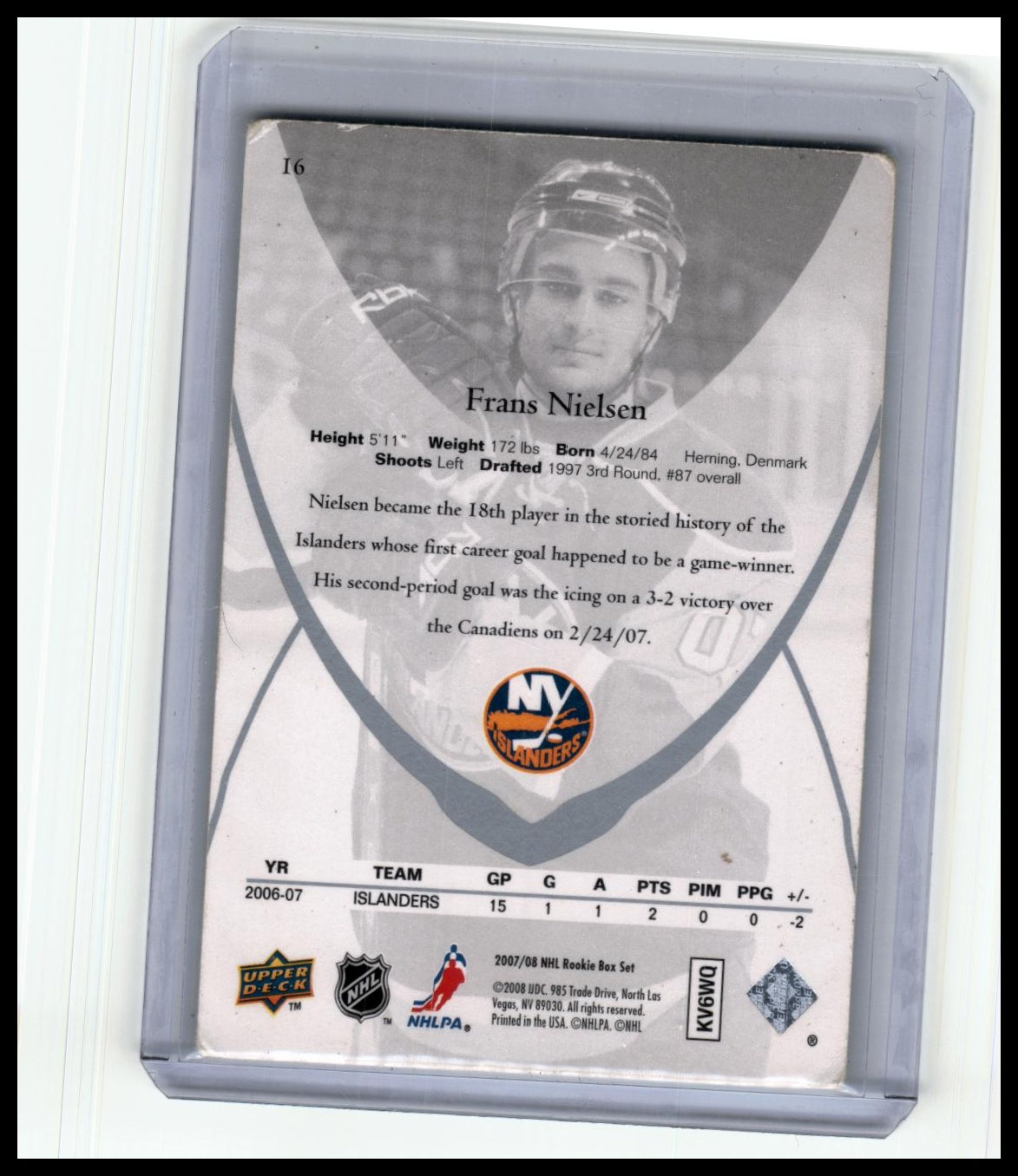 2007-08 Upper Deck Rookie Class Box Set #16 Frans Nielsen