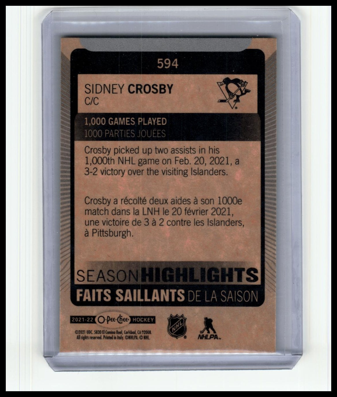 2021-22 O-Pee-Chee #594 Sidney Crosby