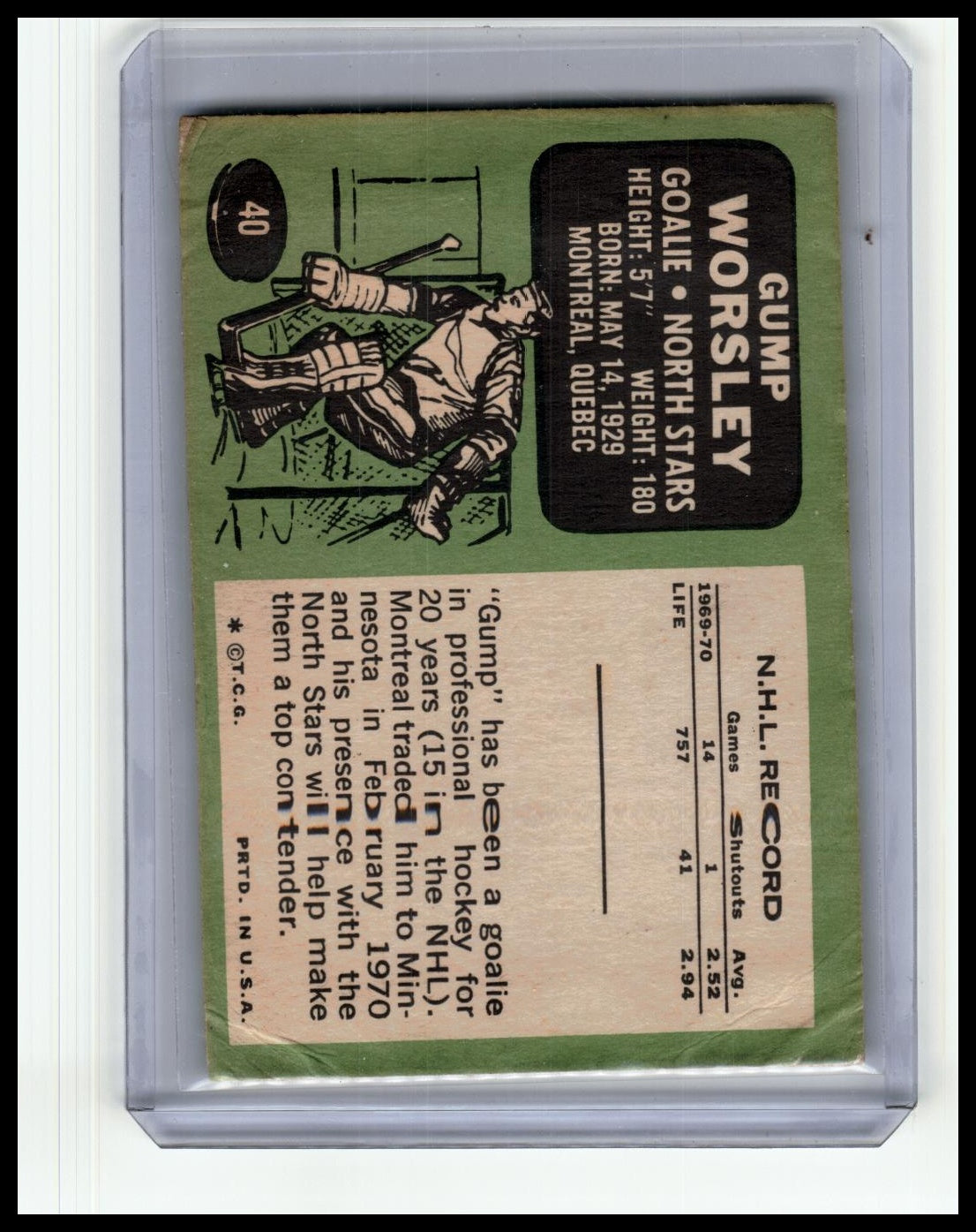 1970-71 O-Pee-Chee #40 Gump Worsley