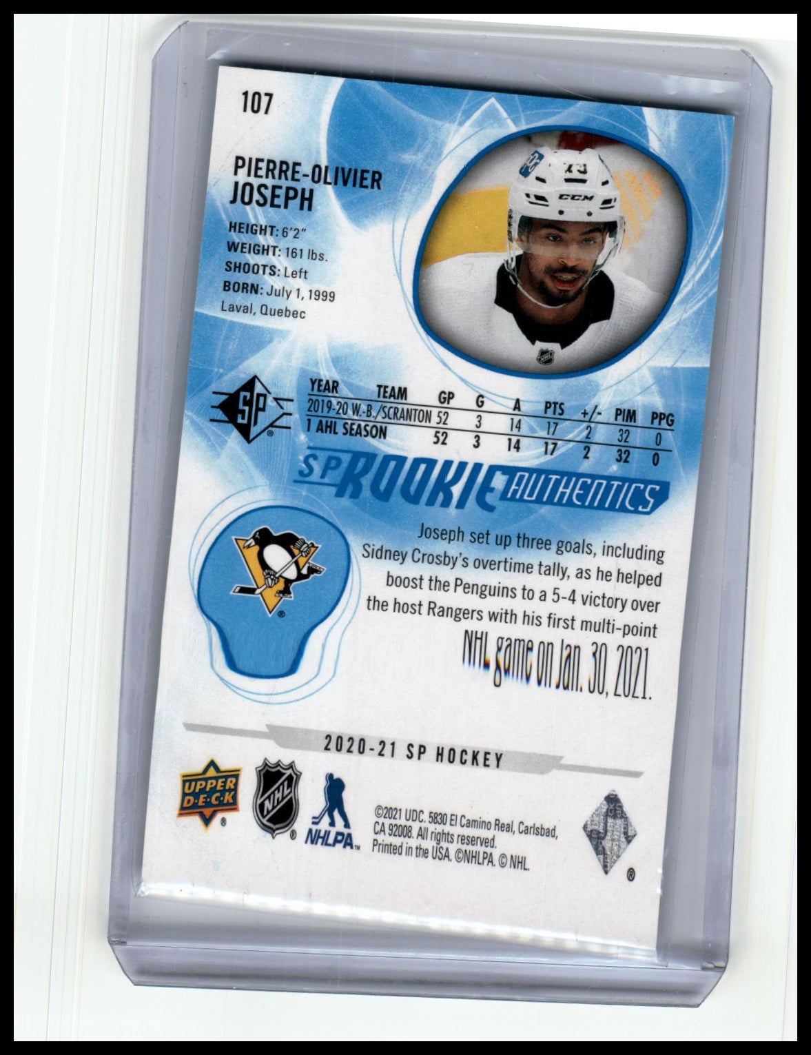 2020-21 SP #107 Pierre-Olivier Joseph #/2299