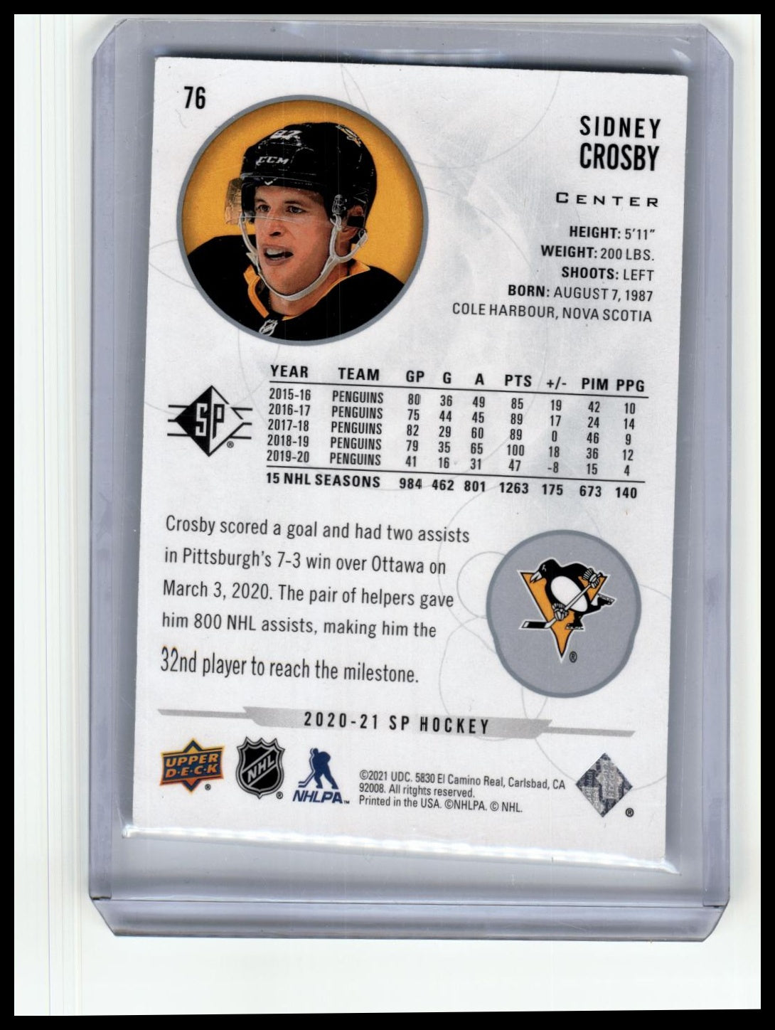 2020-21 SP Authentic #76 Sidney Crosby