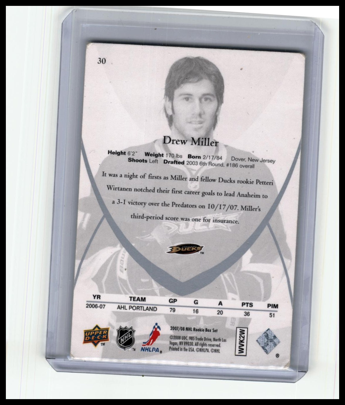 2007-08 Upper Deck Rookie Class Box Set #30 Drew Miller