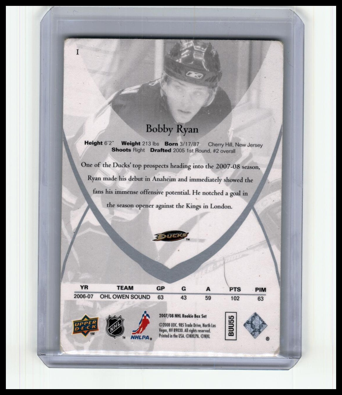 2007-08 Upper Deck Rookie Class Box Set #1 Bobby Ryan