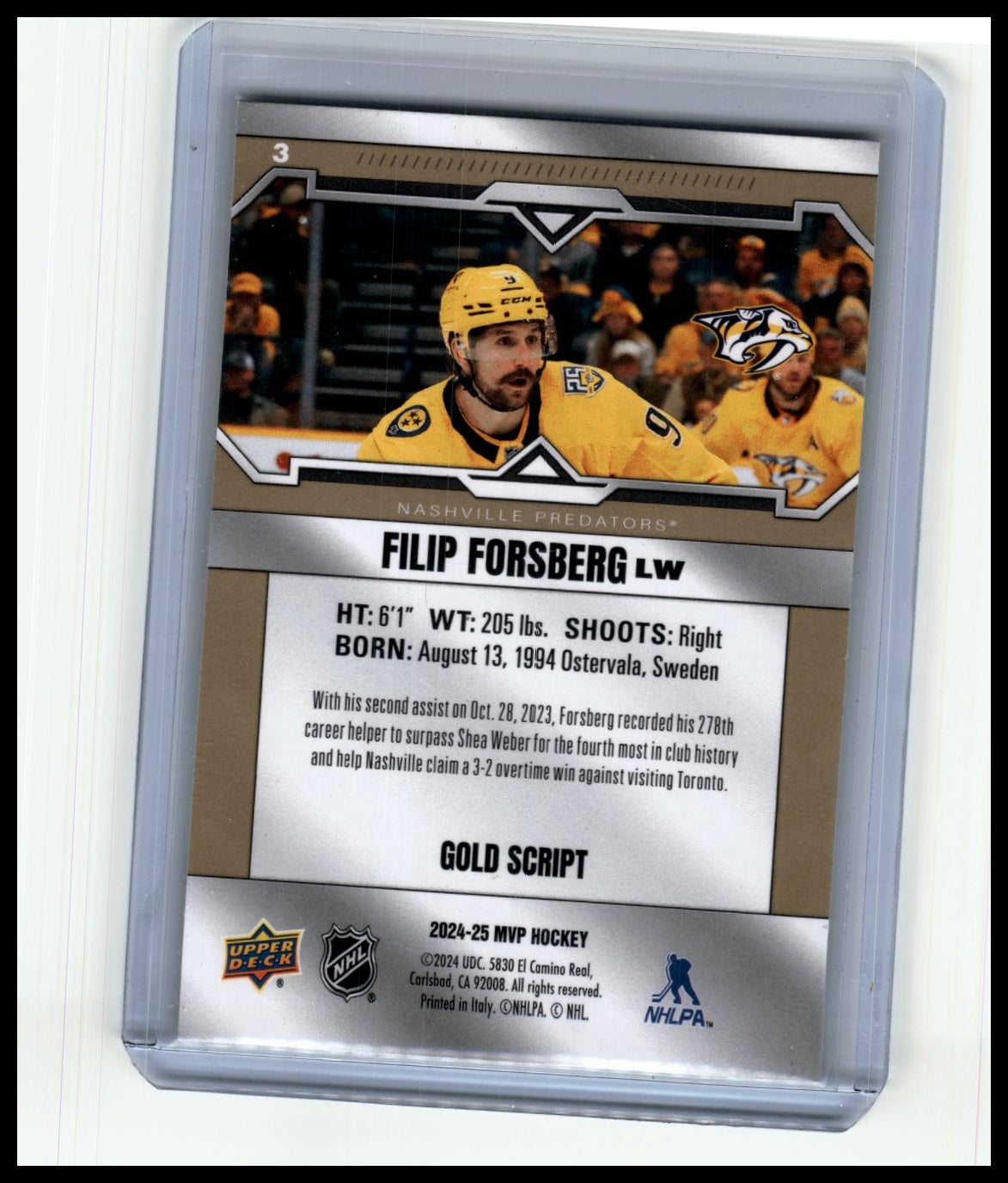 2024-25 Upper Deck MVP #3 Filip Forsberg