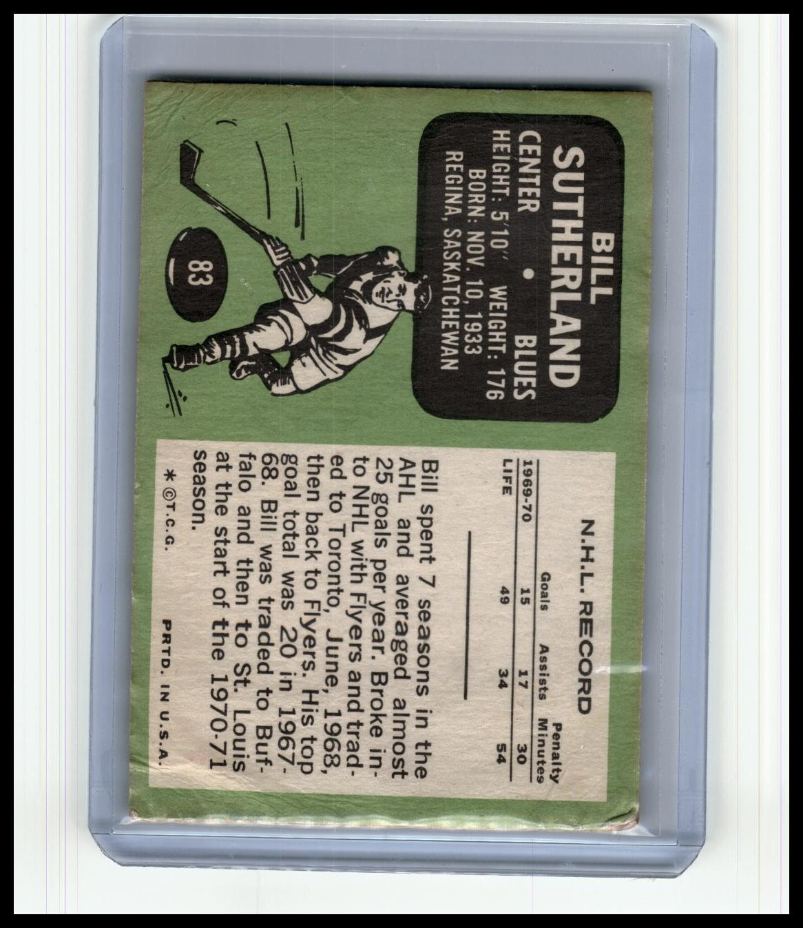 1970-71 O-Pee-Chee #83 Bill Sutherland
