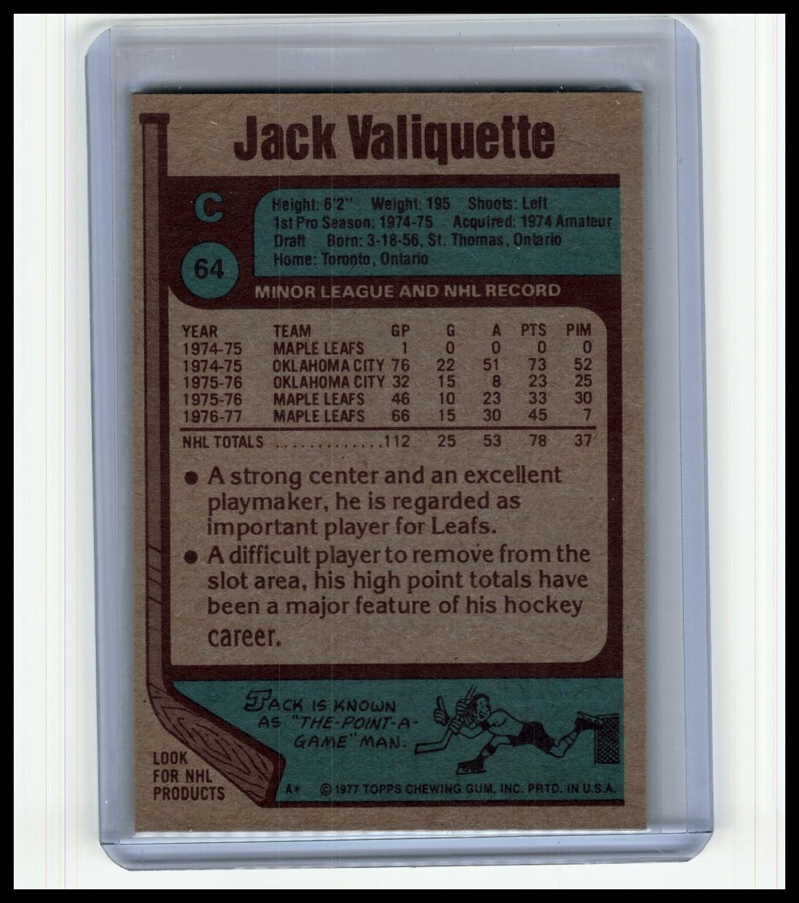 1977-78 Topps #64 Jack Valiquette