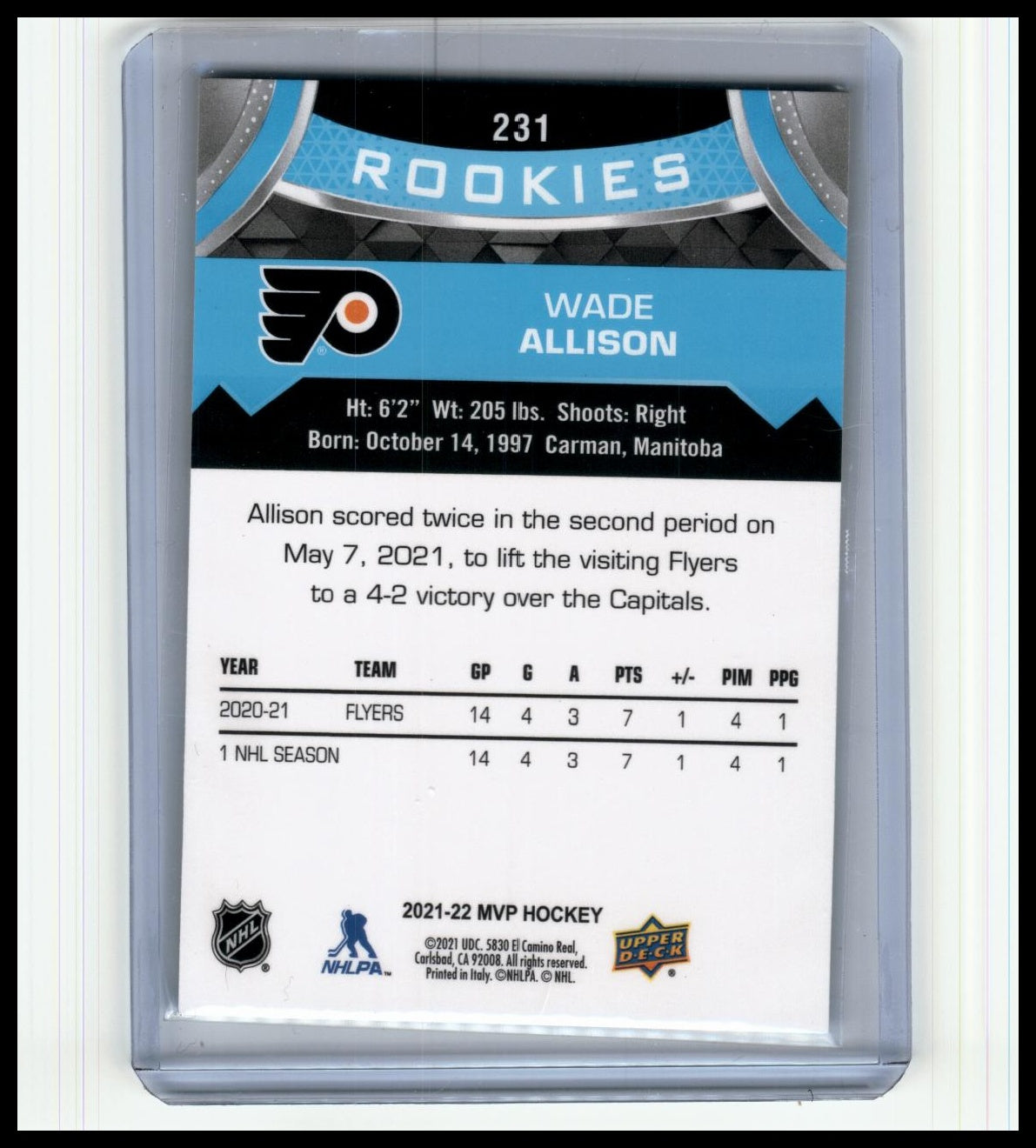2021-22 Upper Deck MVP #231 Wade Allison Blue