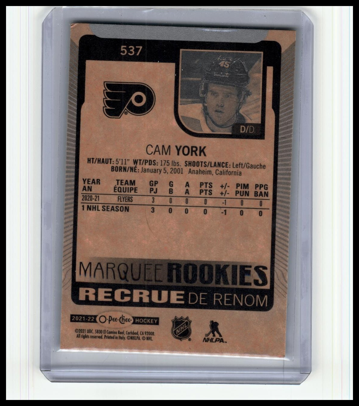 2021-22 O-Pee-Chee #537 Cam York Pee-Chee - Red Border