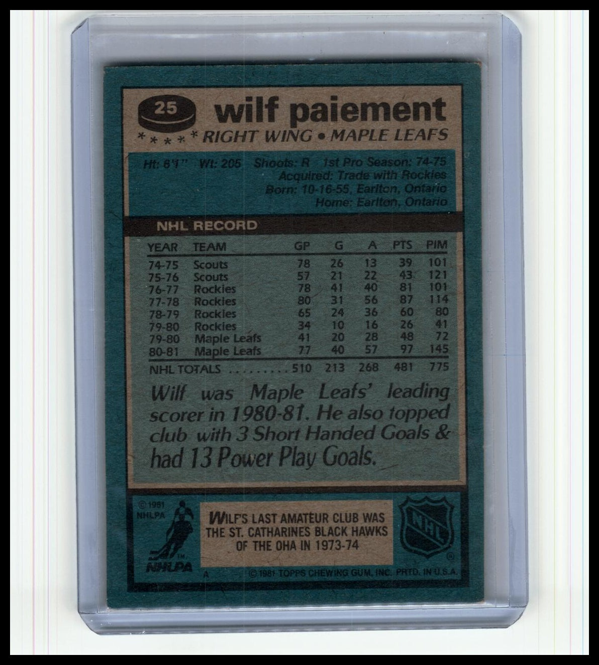 1981-82 Topps #25 Wilf Paiement