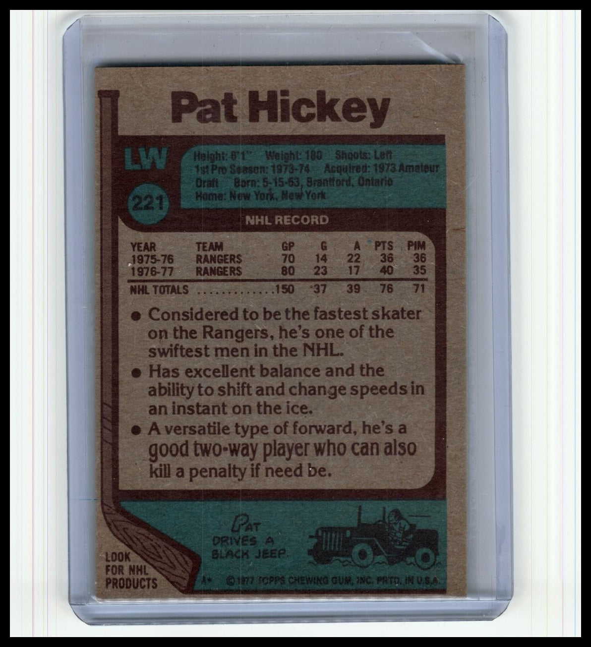 1977-78 Topps #221 Pat Hickey