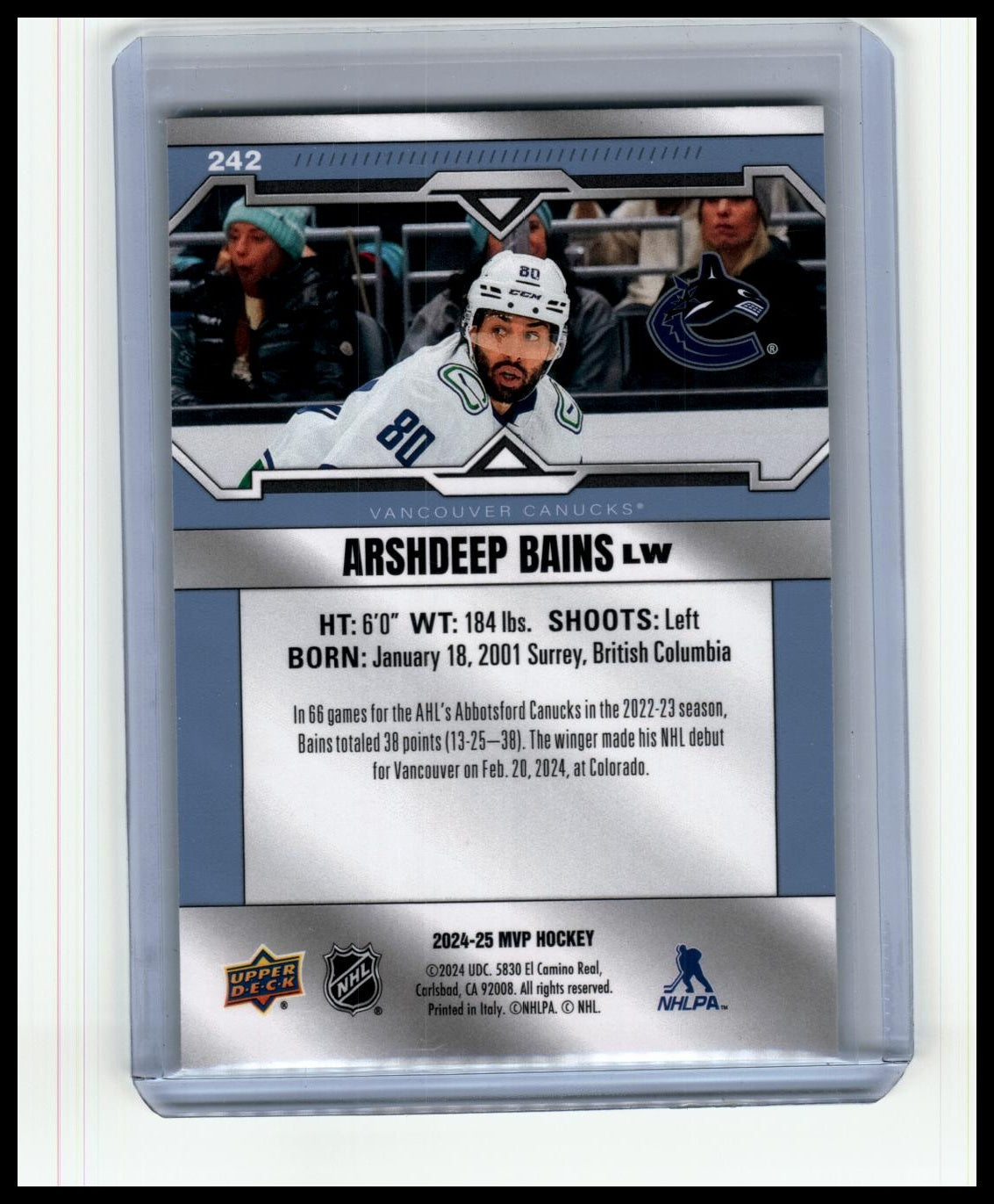 2024-25 Upper Deck MVP #242 Arshdeep Bains Silver Script