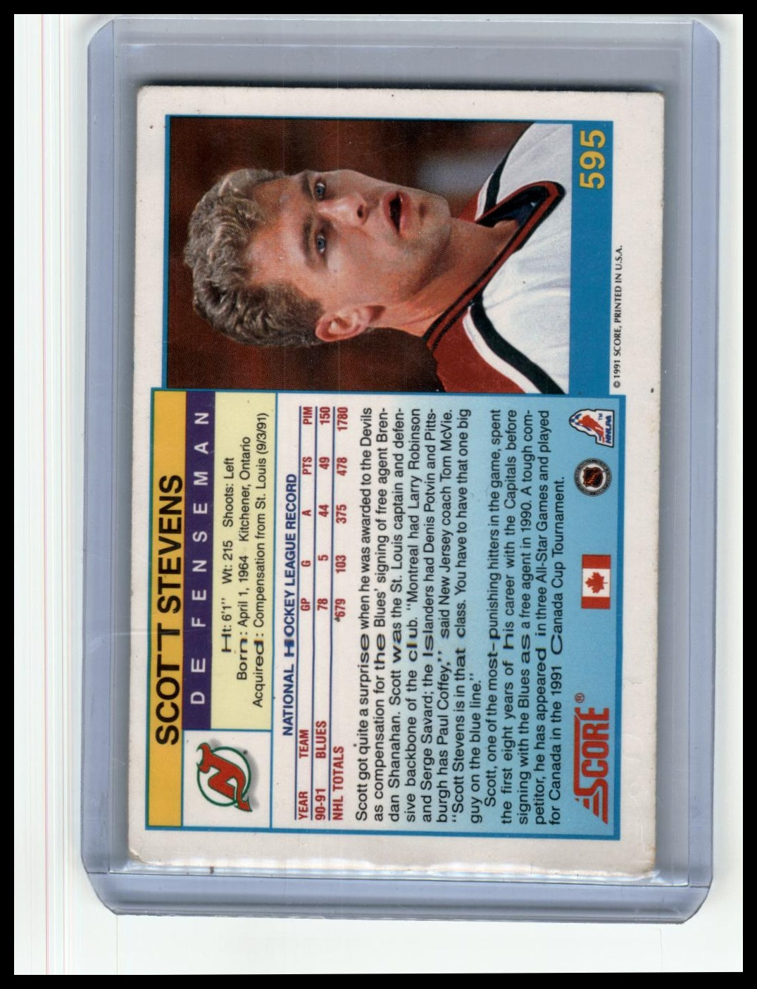 1991-92 Score Canadian English #595 Scott Stevens