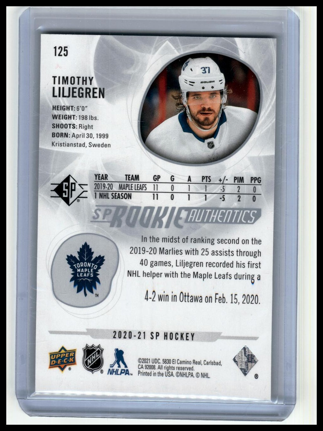2020-21 SP #125 Timothy Liljegren Gold #/999