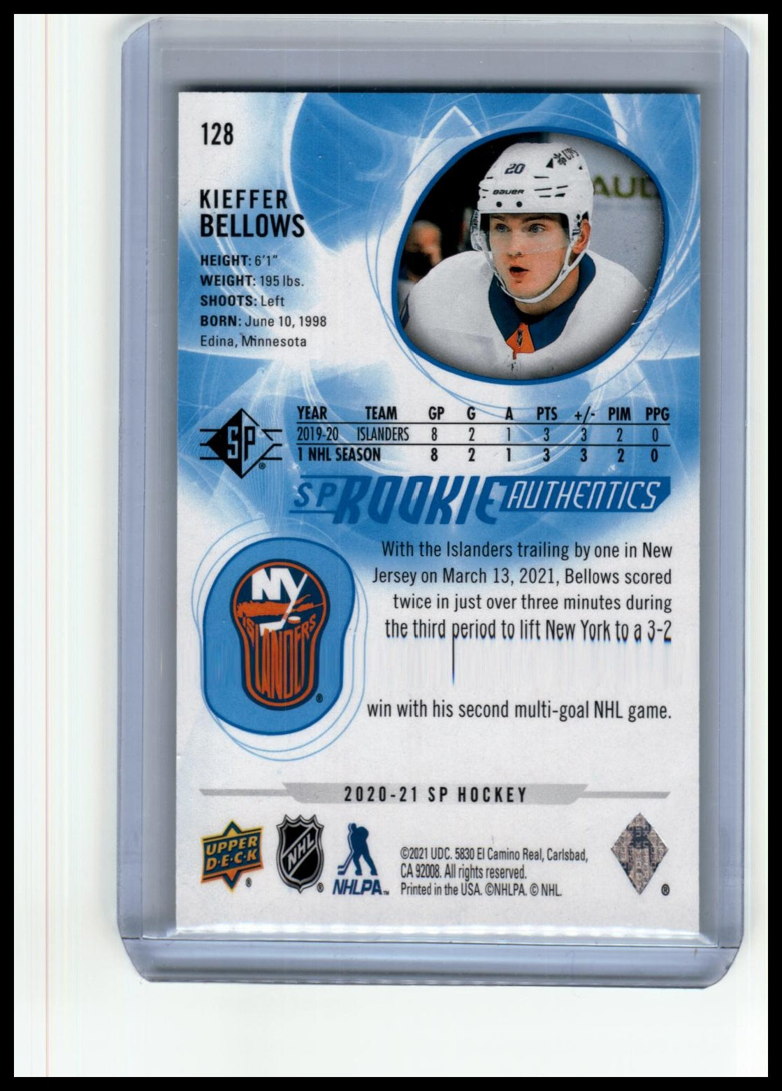 2020-21 SP #128 Kieffer Bellows Blue