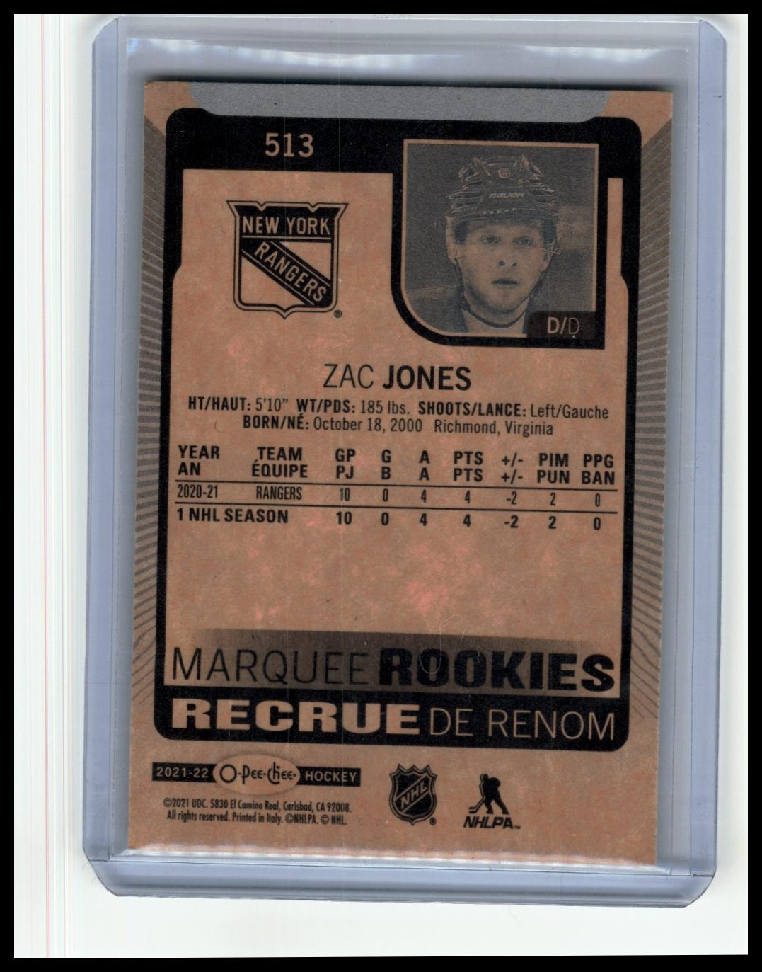 2021-22 O-Pee-Chee #513 Zac Jones