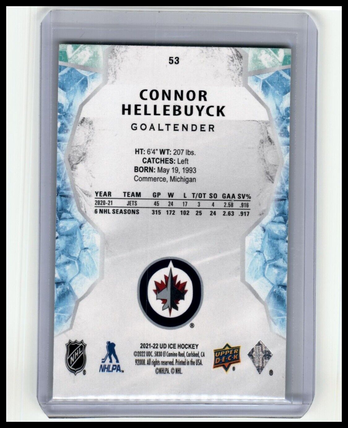 2021-22 Upper Deck Ice #53 Connor Hellebuyck