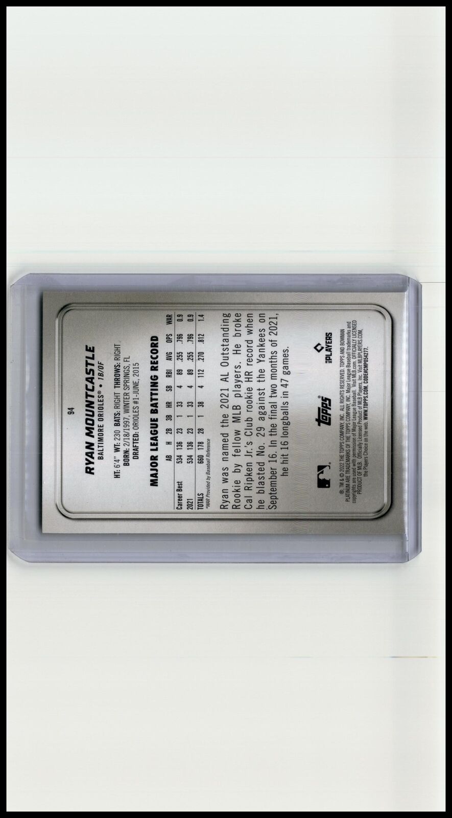 2022 Bowman Platinum #94 Ryan Mountcastle
