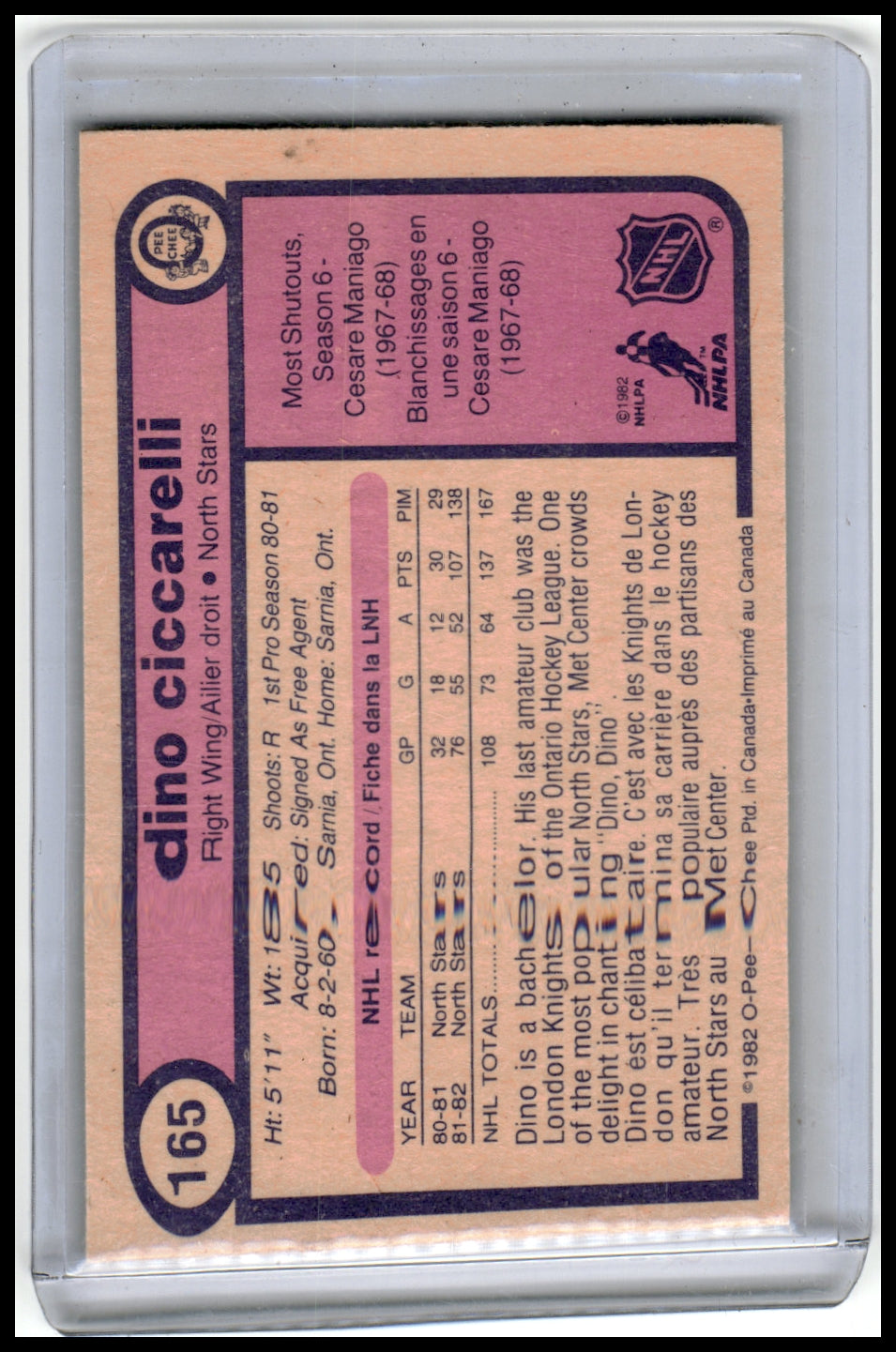 1982-83 O-Pee-Chee #165 Dino Ciccarelli