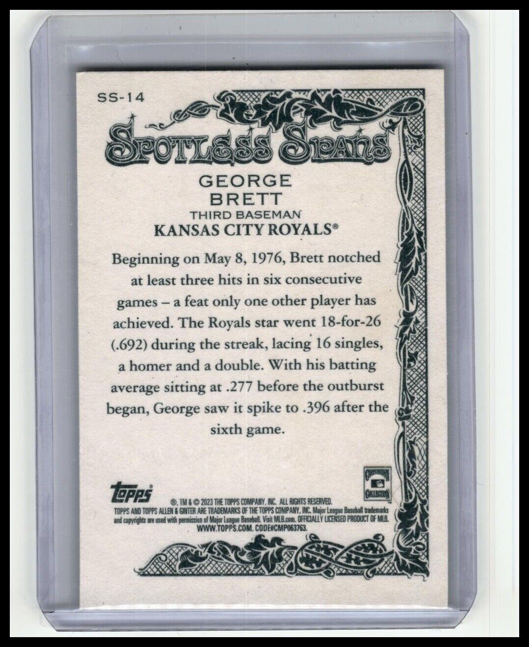 2023 Topps Allen & Ginter #SS-14 George Brett Spotless Spans