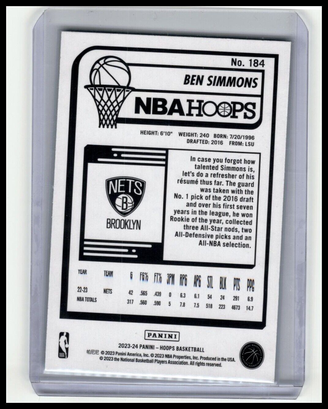 2023-24 Hoops Winter #184 Ben Simmons