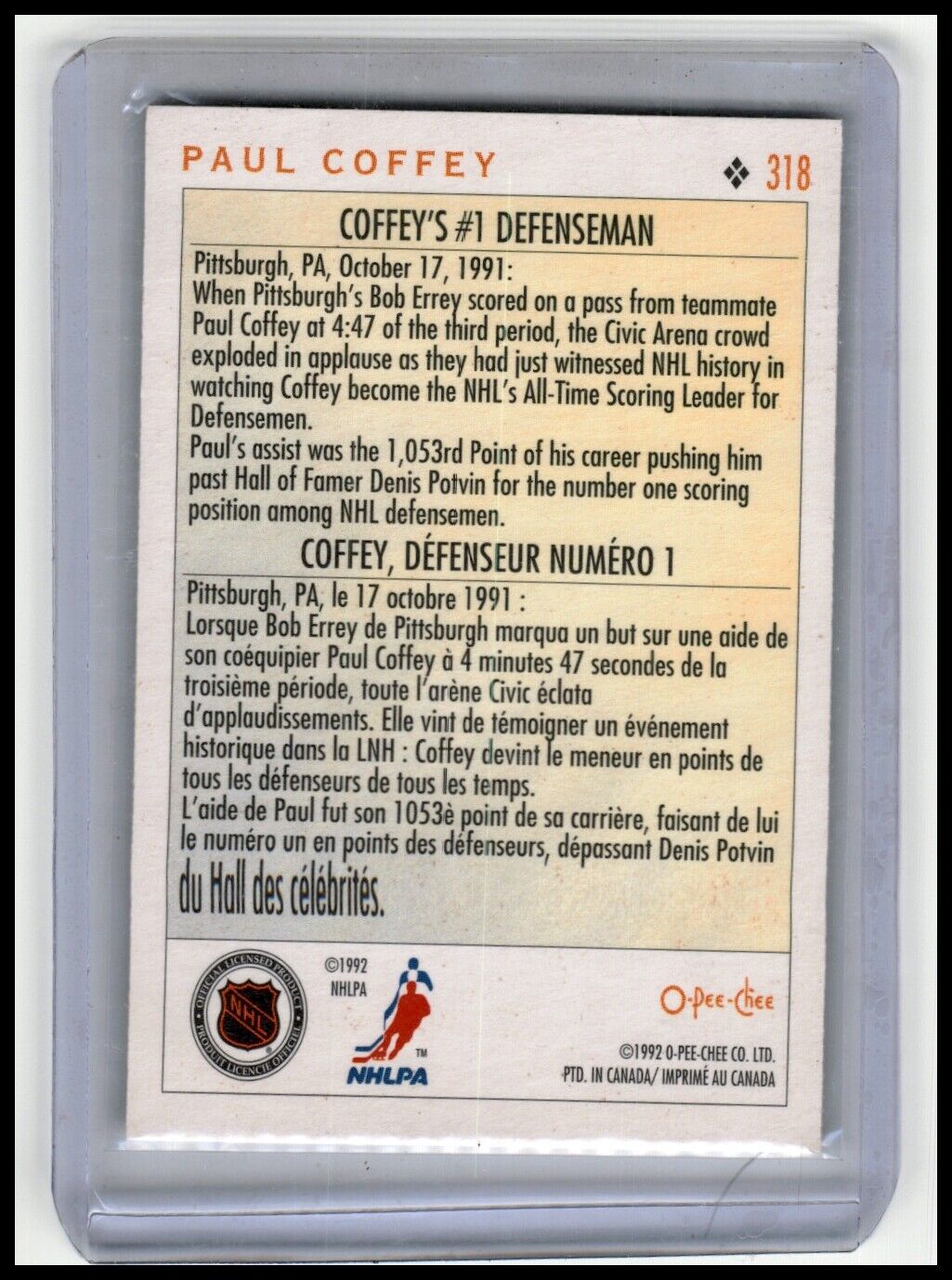 1992-93 O-Pee-Chee #318 Paul Coffey