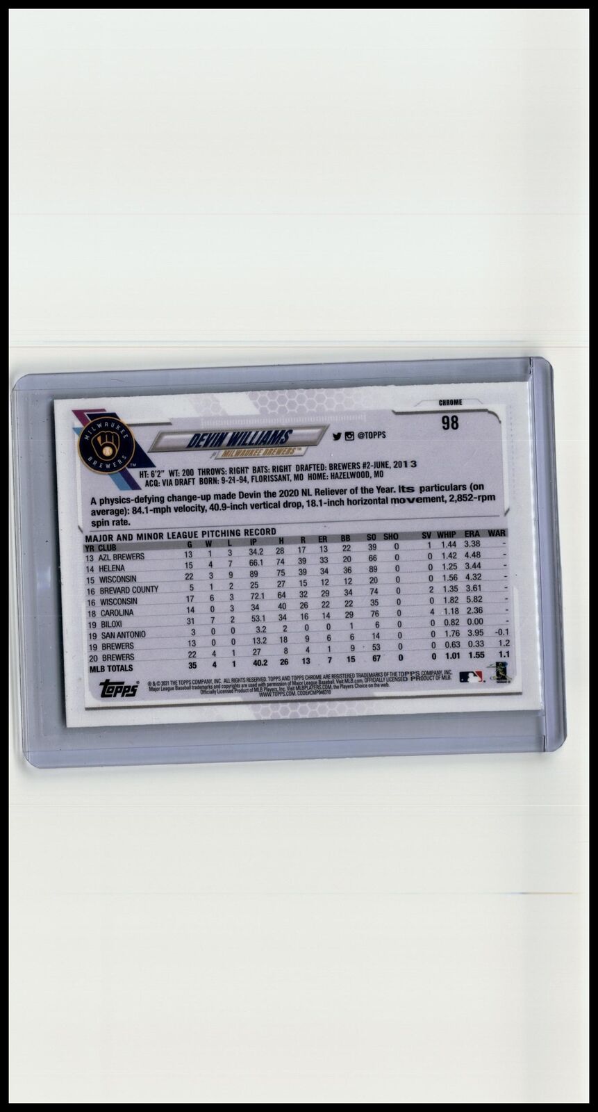 2021 Topps #485 Devin Williams Employee Edition
