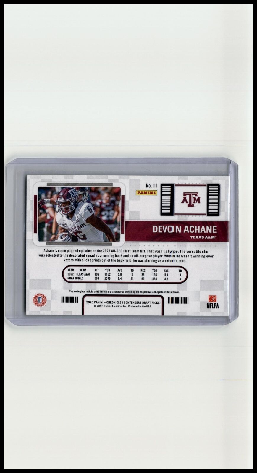 2023 Panini Chronicles Devon Achane Contenders College Ticket