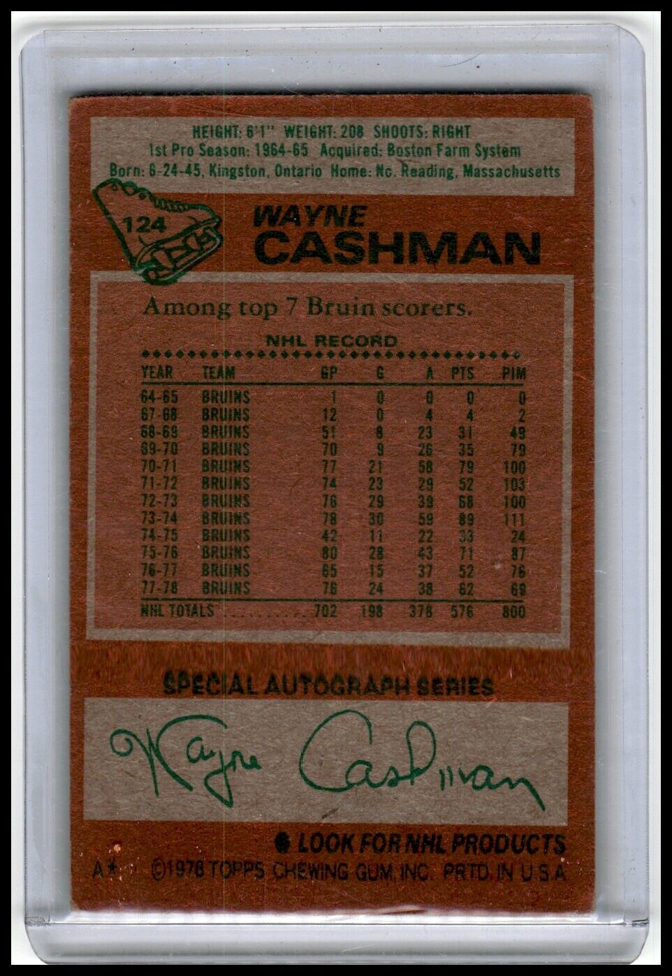 1978-79 Topps #124 Wayne Cashman