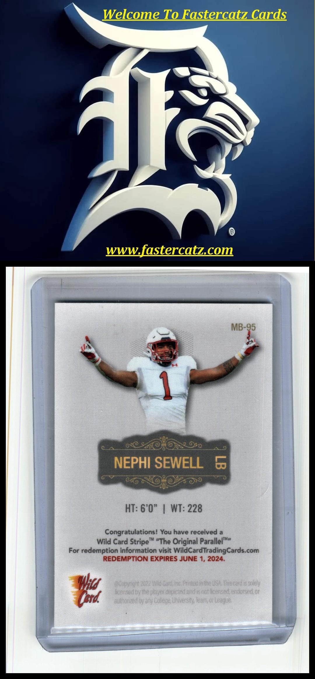 2022 Wild Card Matte #MB-95 Nephi Sewell 20 Stripes White #/100