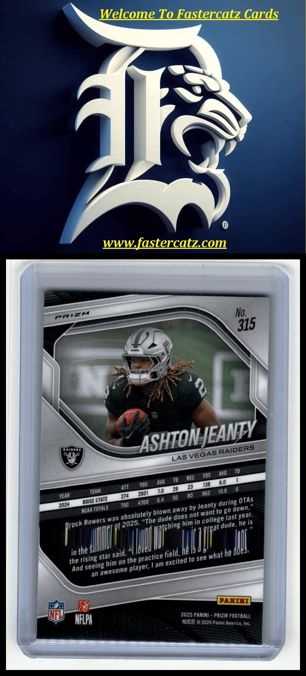 2025 Panini Prizm #315 Ashton Jeanty Prizm Autographs Green Shimmer #/5