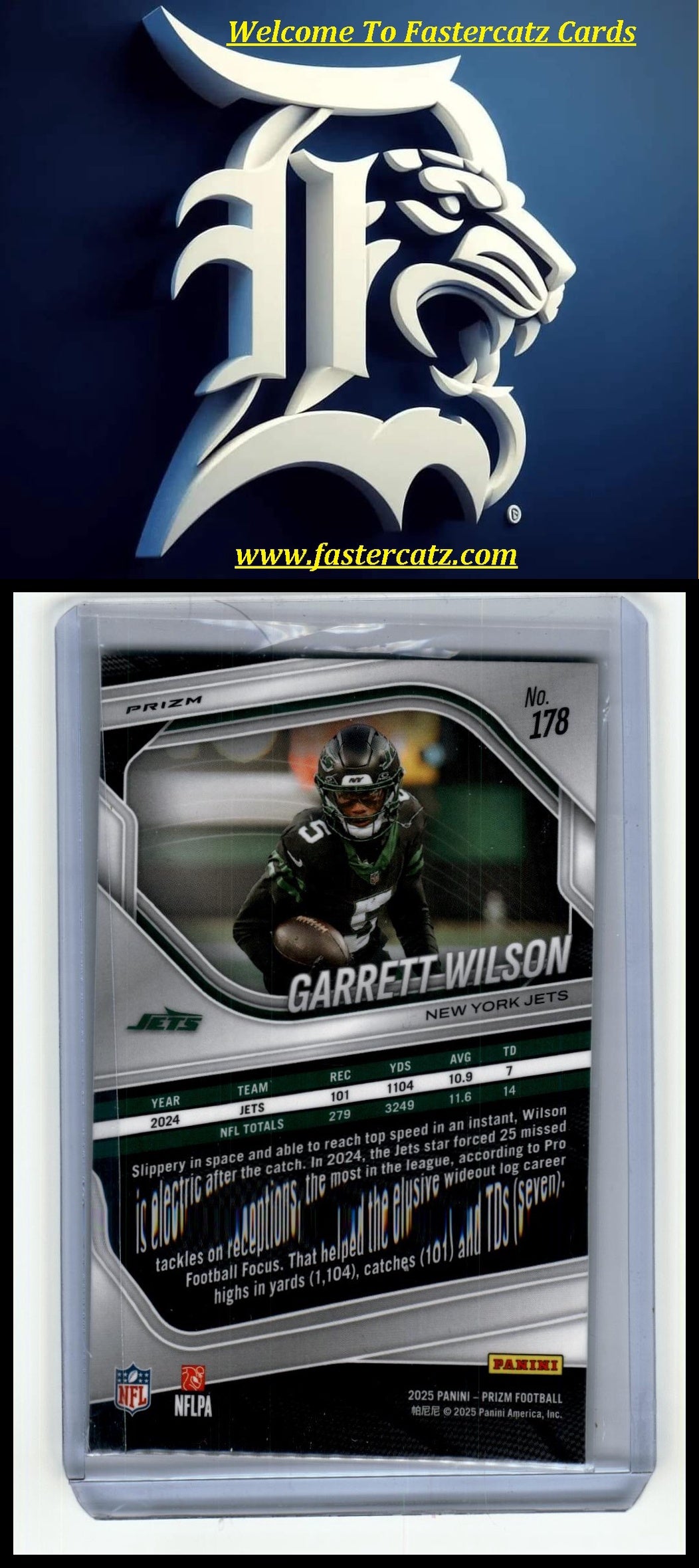 2025 Panini Prizm #178 Garrett Wilson Prizm Autographs Green Shimmer #/5