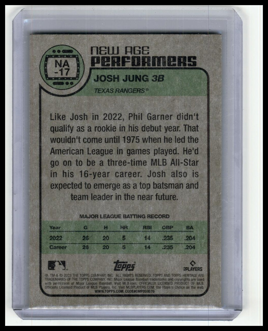 2023 Topps Heritage #NA-17 Josh Jung New Age Performers