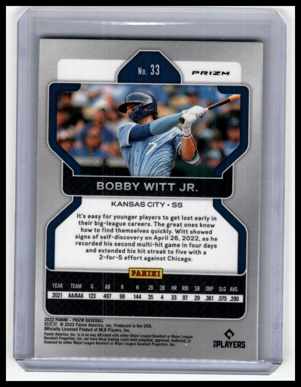 2022 Panini Prizm #33 Bobby Witt Jr. Red/White/Blue Prizm